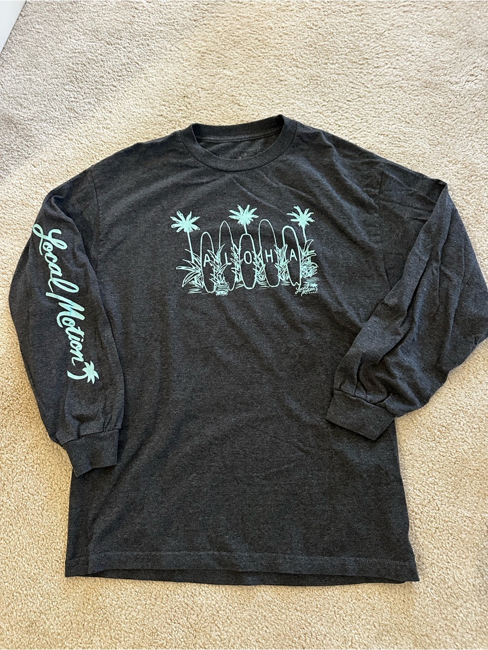 Local Motion Black Long Sleeve Graphic Tee with Mint Surf Design